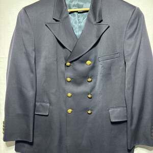 The J Peterman Company Dark Navy Double-Breasted Blazer with Gold Buttons